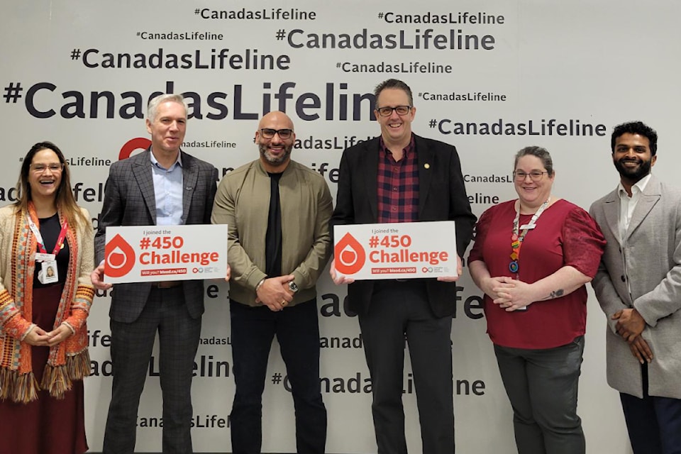(L-R) Abbotsford Mayor Ross Siemens, Abbotsford Councillor Dave Sidhu, and Mission Mayor Paul Horn all donated plasma for the 450 Challenge.