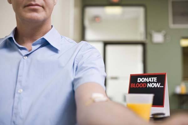 Man with juice after giving blood
