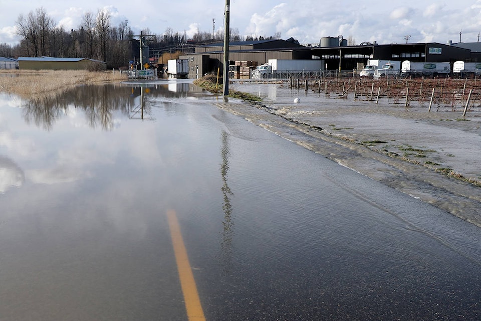 Boundary Road near Huntington was completely flooded in some stretches on Sunday, Feb. 2, 2020. (Andy Holota/Black Press Media)