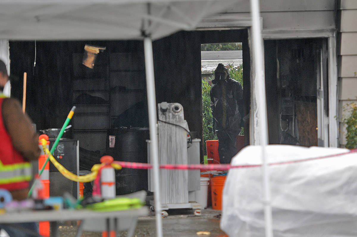 A fire at this house on Yale Road near Banford Road in Chilliwack, seen here on Tuesday, Jan. 5, 2021, resulted in the dismantling of a clandestine drug lab located on the property. (Jenna Hauck/ Chilliwack Progress)