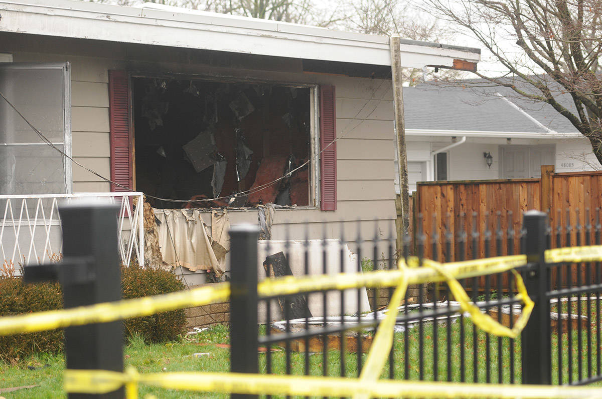 A fire at this house on Yale Road near Banford Road in Chilliwack, seen here on Tuesday, Jan. 5, 2021, resulted in the dismantling of a clandestine drug lab located on the property. (Jenna Hauck/ Chilliwack Progress)