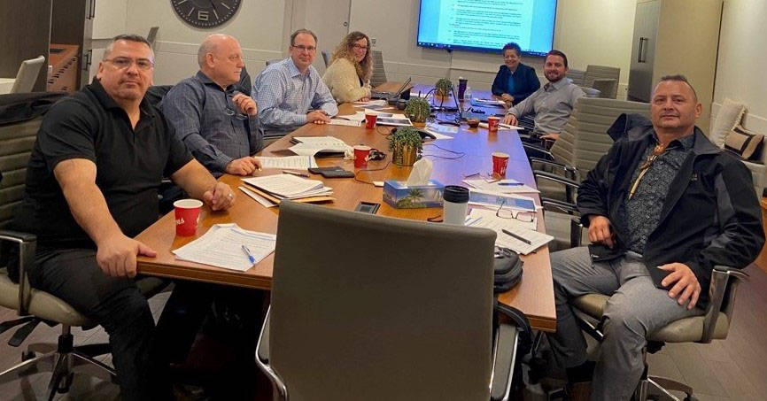 From left: Cpl. Chris Gosselin, Supt. Bryon Massie, Asst. Commissioner Stephen Thatcher, Supt. Julie Dedecker, Chief Maureen Chapman, Chief Derek Epp and Chief James Hobart. (RCMP)