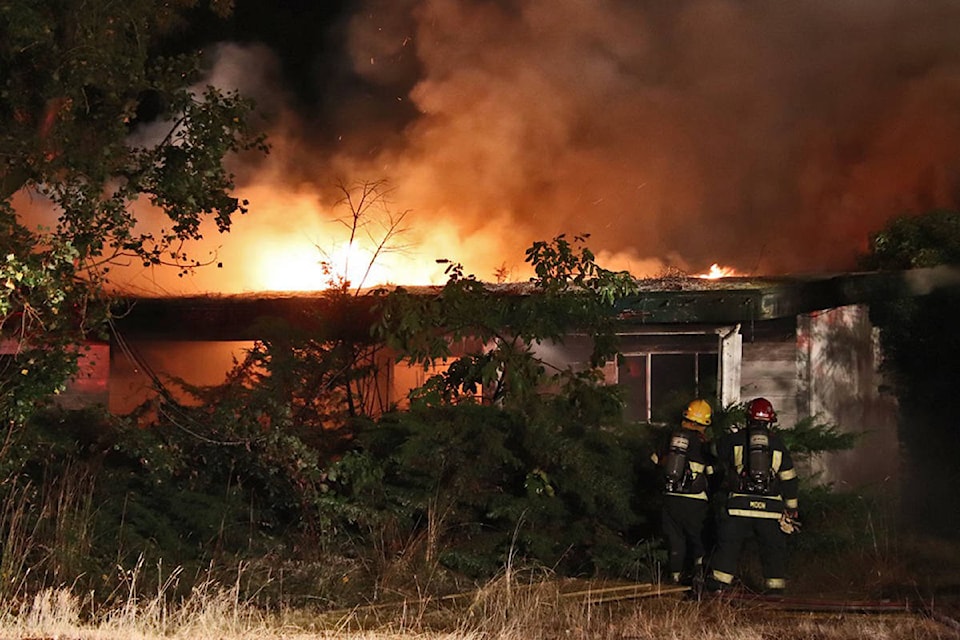 ) Fire ripped through a vacant house in the 2600 block 208th St in Langley Sunday morning. (Shane MacKichan/Special to Langley Advance Times)