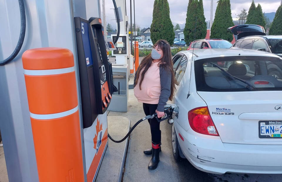 Debbie Purser rushed to the pump Tuesday, Nov. 16, when she heard that the gas supply in Chilliwack might be running dry. (Eric J. Welsh/ Chilliwack Progress)