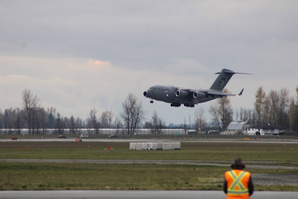 The CC-177 Globemaster transport touched down at Abbotsford Airport at approximately 1:30 p.m. Patrick Penner photo.