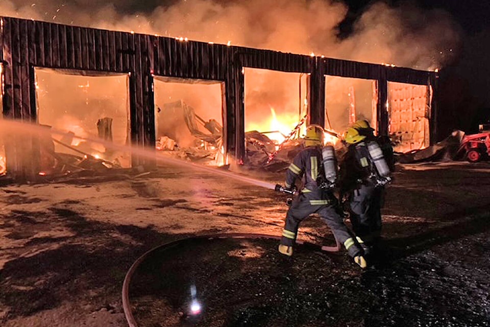 A barn fire closed 264th St. near 58th Ave. in Aldergrove Monday night, Feb. 7. (Special to Langley Advance Times)