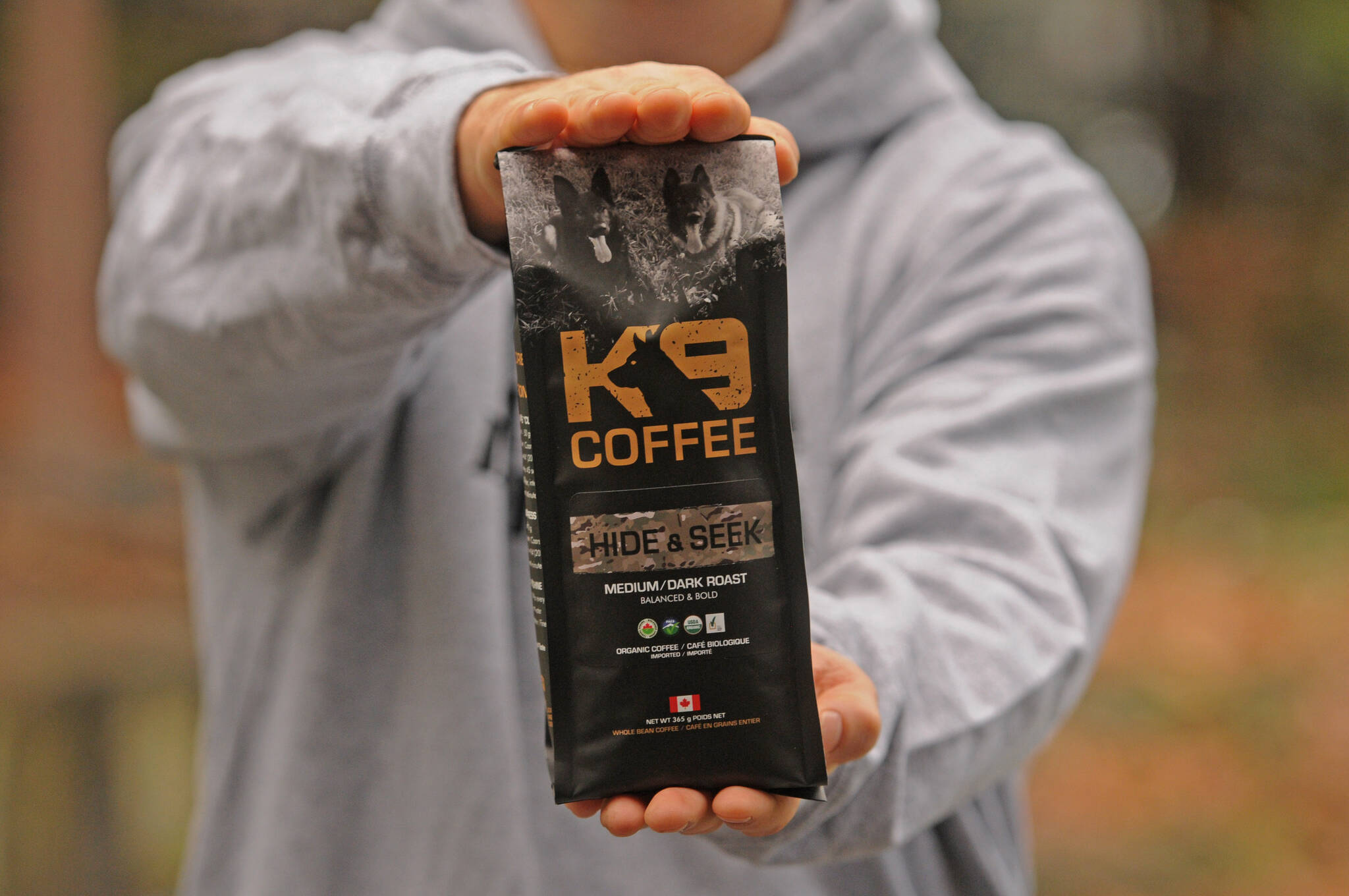 K9 Coffee is one of the products folks can buy from Support Retired Legends. The local business raises money for a charity called Neds Wish which provides financial support to help pay for the medical bills of retired service dogs. (Jenna Hauck/ Chilliwack Progress)