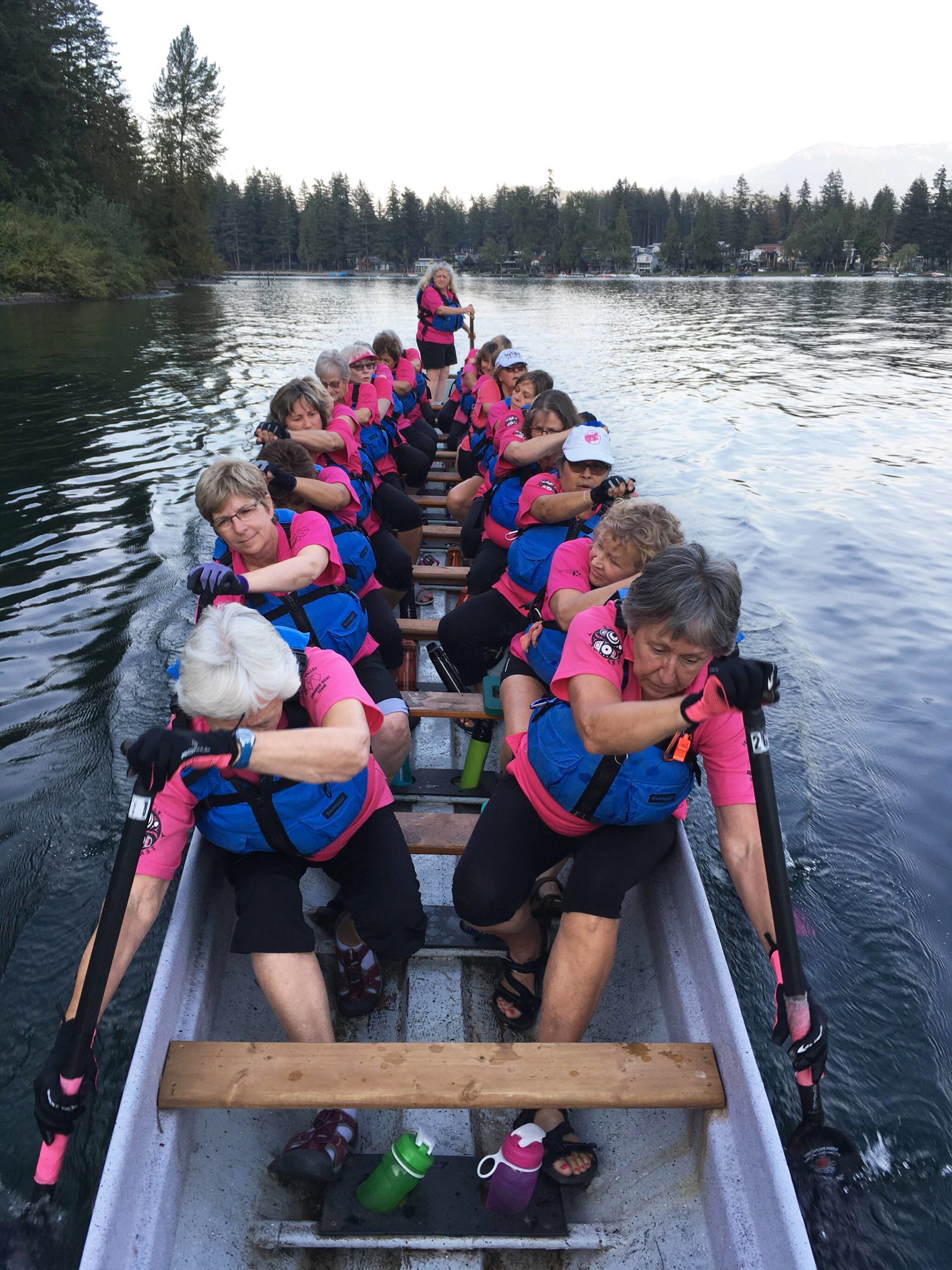The Spirit Abreast team practises on Cultus Lake in the summer of 2018. (Sherry Hunt photo)