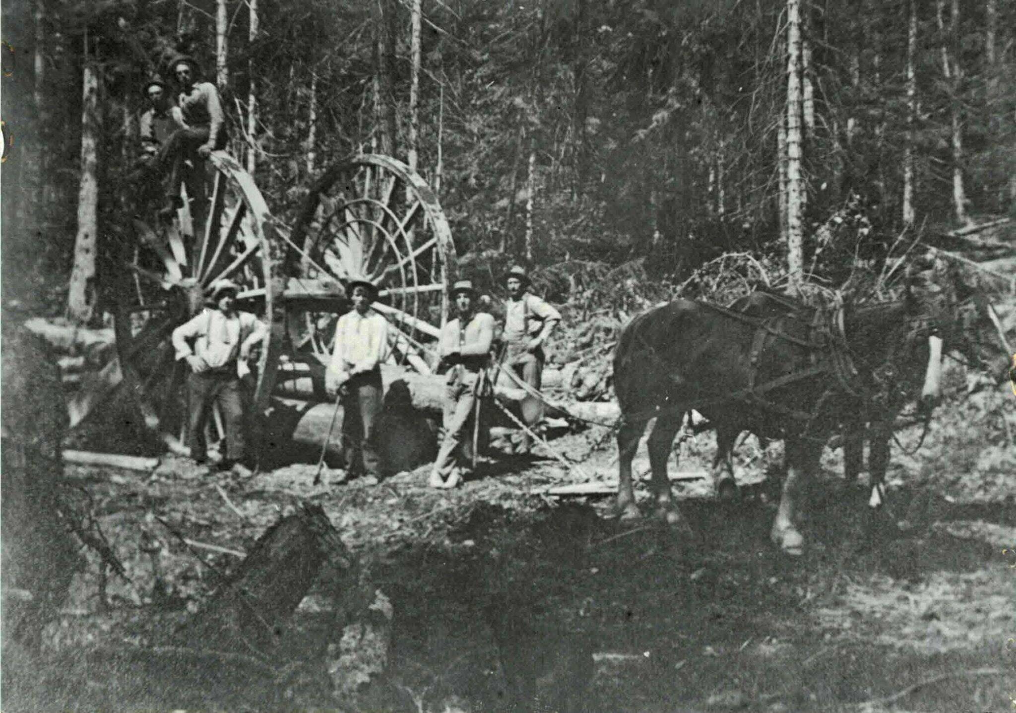 The wheels were pulled through the forest by horses. (Creston Museum)