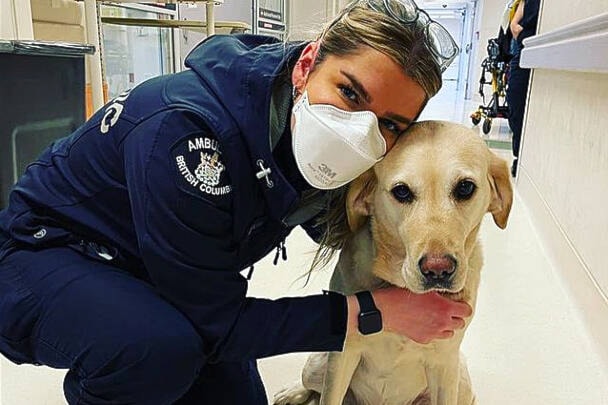 Roo – pictured here with paramedic Alana Whiteside – is Peace Arch Hospital’s first ER social-worker dog. (Contributed photo)