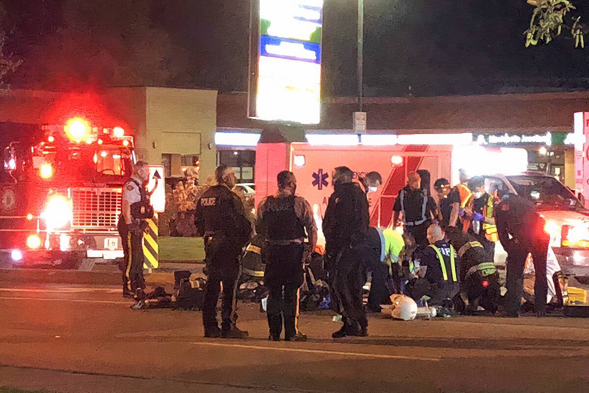 A motorcyclist is dead following a collision with a car on Willowbrook Drive in Langley near 196th Street around 9:30 p.m. Friday night, April 29. (Heather Colpitts/Langley Advance Times)