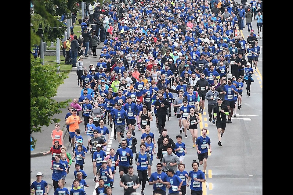 The annual Run for Water event in Abbotsford took place Sunday, May 29, leaving and ending on Bevan Avenue outside of Mill Lake Park. Almost 1,300 people took part in the 5 km and 10 km events. (John Morrow/Abbotsford News)