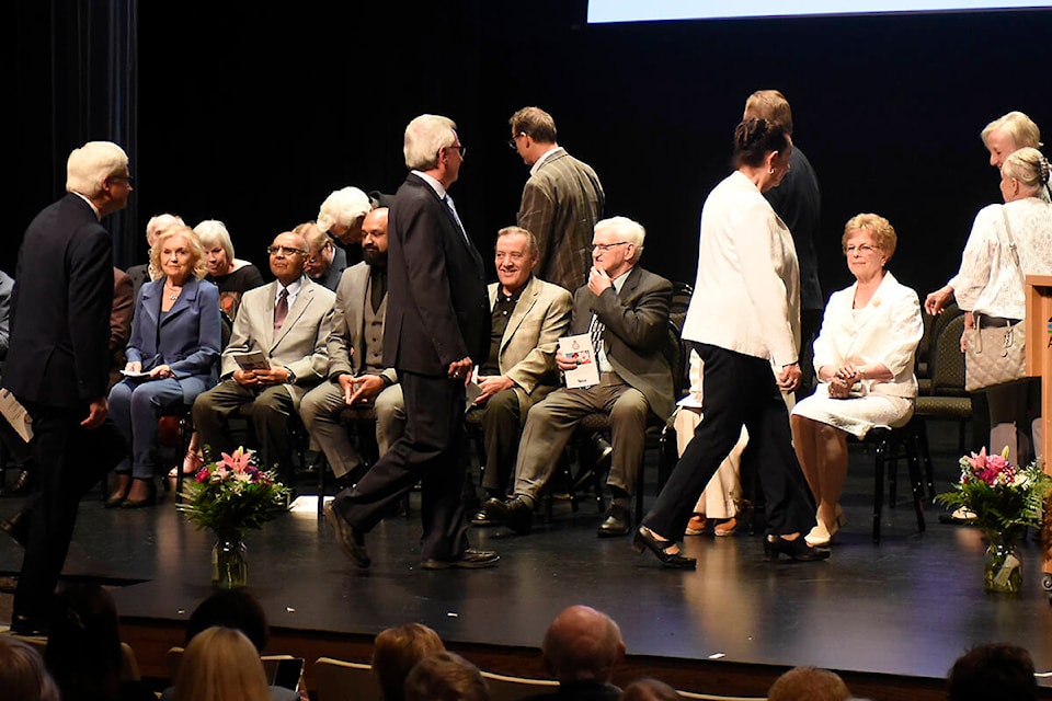 Forty-six citizens received the Queen’s Platinum Jubilee Medallion on Friday night at Matsqui Centennial Auditorium in Abbotsford. The honour was presented by Abbotsford MP Ed Fast. (John Morrow/Abbotsford News)
