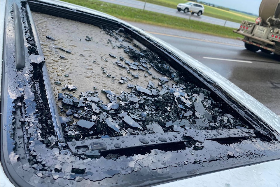 The dual sunroofs were completely destroyed in the hailstorm. Photo supplied