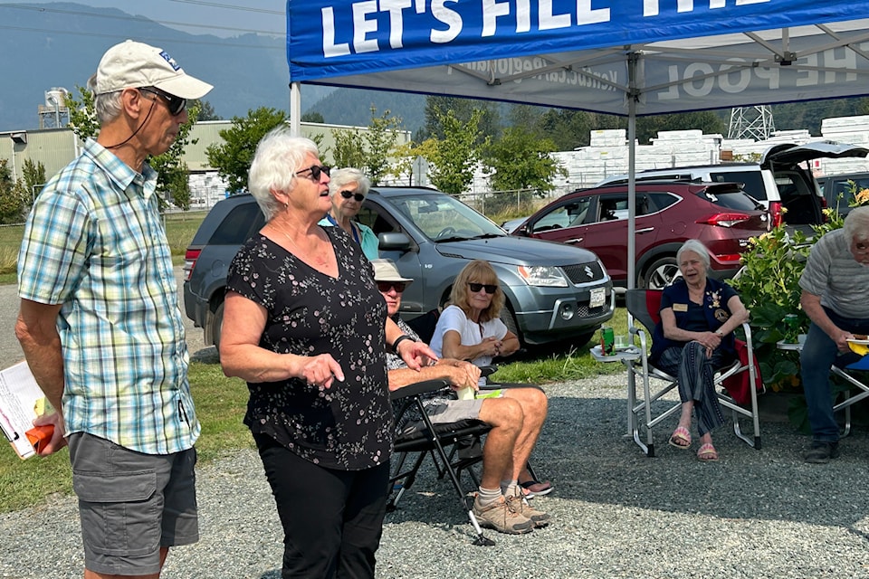 Kent Mayor Sylvia Pranger says a few words to those gathered for the Agassiz Community Garden Fest on Saturday, Aug. 10.