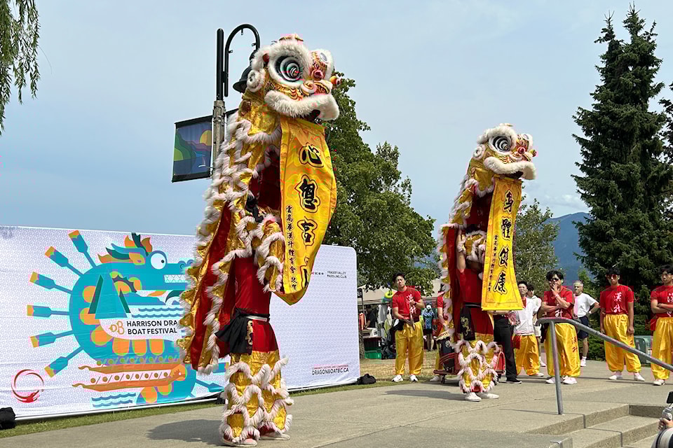The Hon Hsing Athletic Club celebrate the Harrison Dragon Boat Festival with a traditional lion dance.