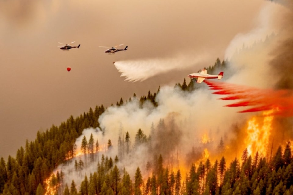 This AI image of what appears to be the Bear Creek wildfire is not an accurate depiction of what is happening. The B.C. Wildfire Service has identified it as an AI-generated image making its way around social media, spreading misinformation. 