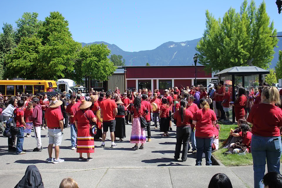 Hundreds marched during Red Dress Day in Agassiz on Monday, May 5. The day concluded with a powerful rendition of the Woman's Warrior song among other healing songs. 