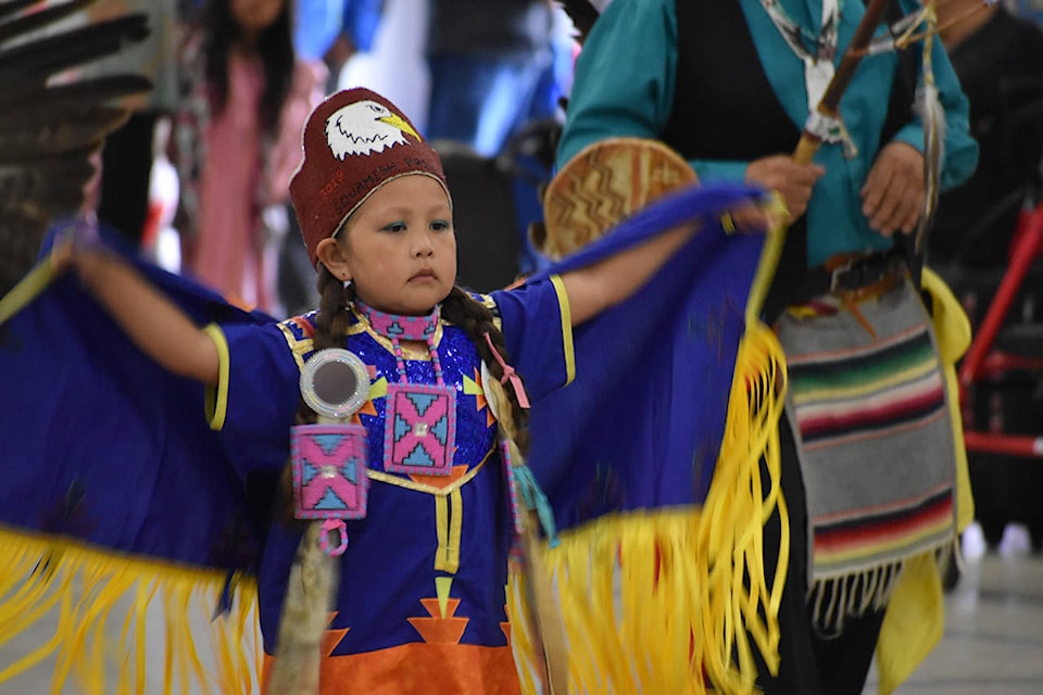 The Squamish Nation Eagle Powwow Princess dancing during the Seabird Island Powwow Saturday afternoon. (Grace Kennedy/The Observer)