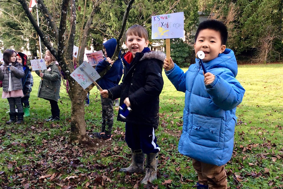 Harrison Hot Springs kindergarten students held a peaceful protest Monday (Jan. 18) to end separated recess. The protest was inspired by Martin Luther King Jr. and his lessons of non-violent action. Check out page XX for the whole story. (Dustin Neufeld/Contributed)