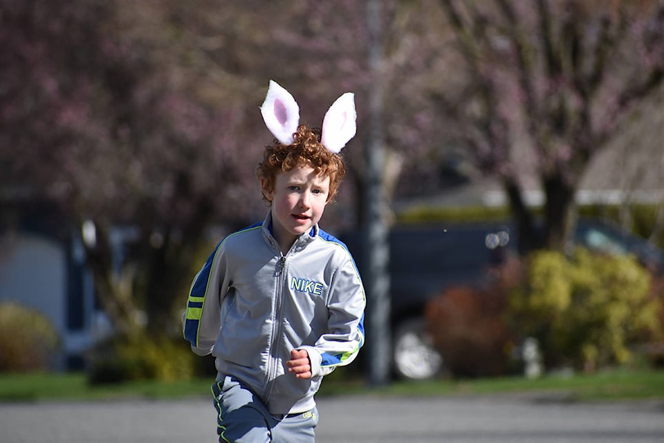 Students at Harrison Hot Springs Elementary donned ears as they raced around the village for the school’s annual Bunny Run on Wednesday, March 31, 2021. (Grace Kennedy/The Observer)