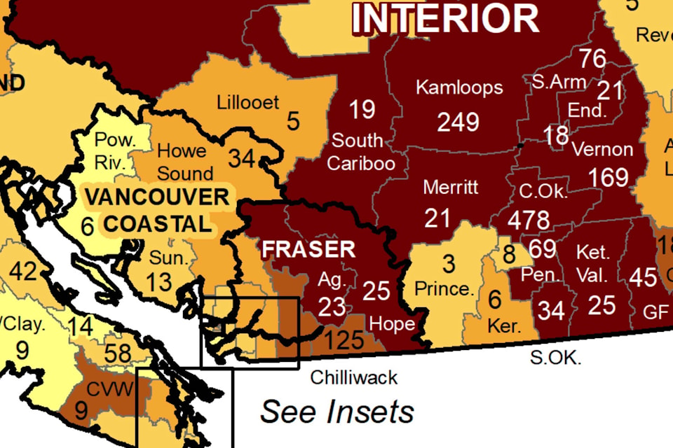 Agassiz-Harrison has experienced the worst spike of 2021 to date from Aug. 29 to Sept. 4, causing the local health area to surpass 200 cases this year. (Screenshot/BCCDC)