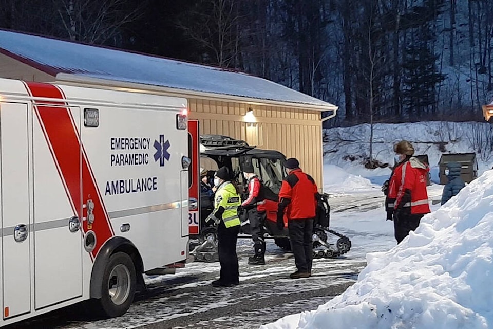 Kent-Harrison Search and Rescue volunteers respond to a medical distress call for someone living off the grid. Volunteers were able to help the man get to BCEHS for treatment after a fall. (Photo/KHSAR)