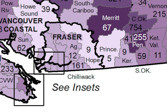 The BCCDC has recorded 12 new cases of COVID-19 in Agassiz-Harrison between Jan. 30 and Feb. 5. (Screenshot/BCCDC)