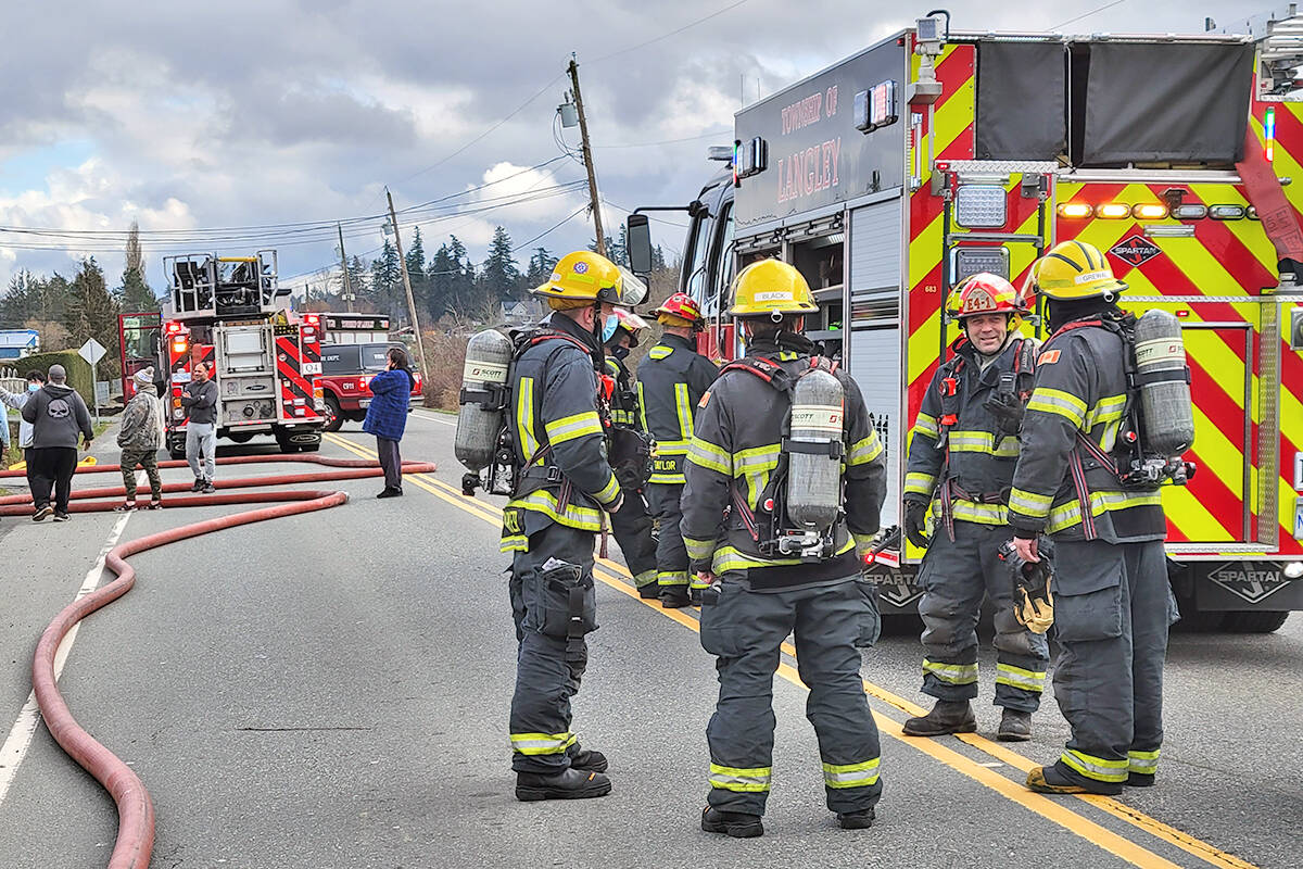 Multiple fire crews responded to a fire at a multi-unit residential building in Langley near 216th St. and 56th Avenue on Sunday, Feb. 20. (Dan Ferguson/Langley Advance Times)