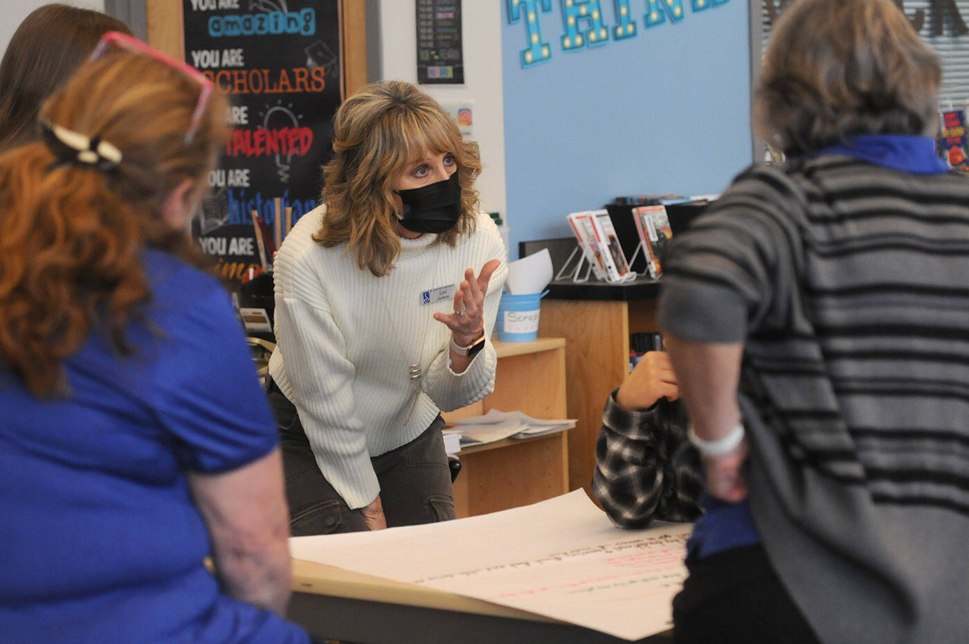 Lori Jackson with the Soroptimist International Club of Chilliwack speaks with Chilliwack Secondary students as part of the Dream It, Be It program at the school on Friday, Feb. 18, 2022. (Jenna Hauck/ Chilliwack Progress)