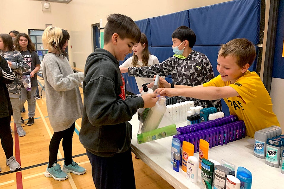 Grade 5 students at Sandy Hill elementary have created 500 personal hygiene kits for new Canadians resettling in Abbotsford. (Jessica Peters/Abbotsford News)