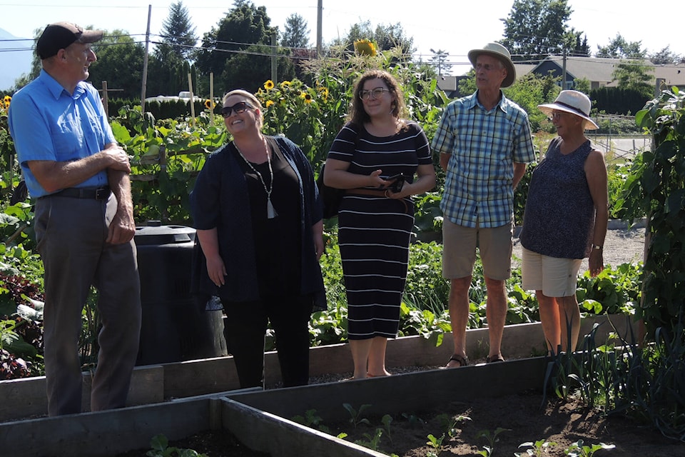 Chilliwack-Kent MLA Kelli Paddon (second from left) visited Agassiz Community Gardens on Monday, Aug. 15. (Adam Louis/Observer)