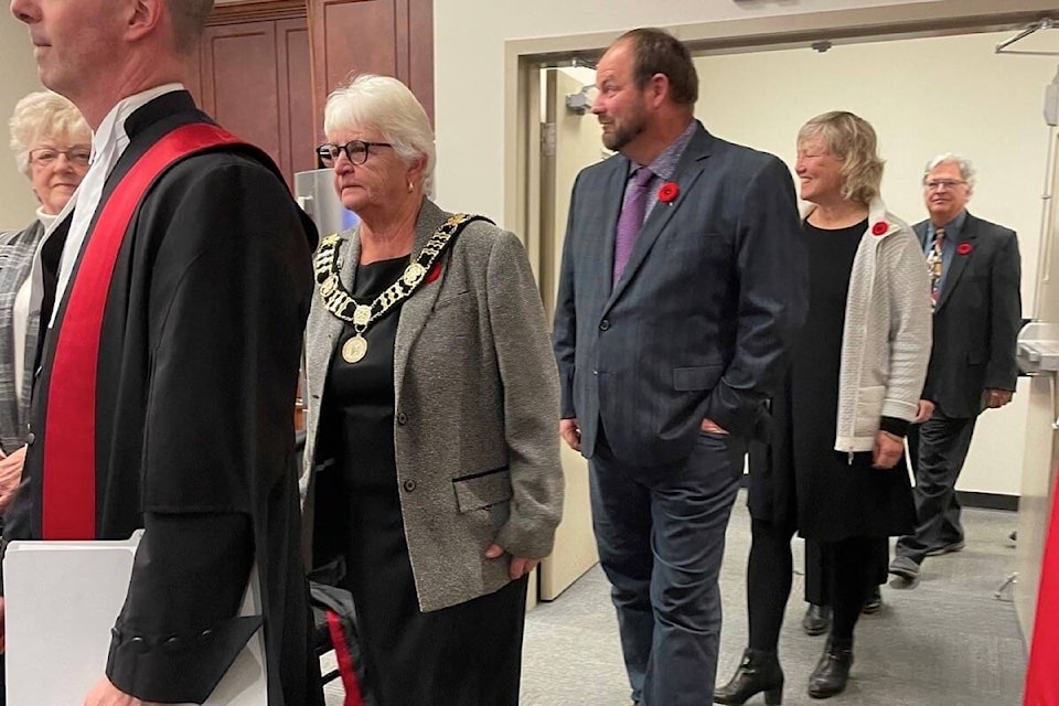 Members of the 2022-2026 council file in to the District of Kent Municipal Hall in Agassiz on Monday, Nov. 7. (Photo/District of Kent)