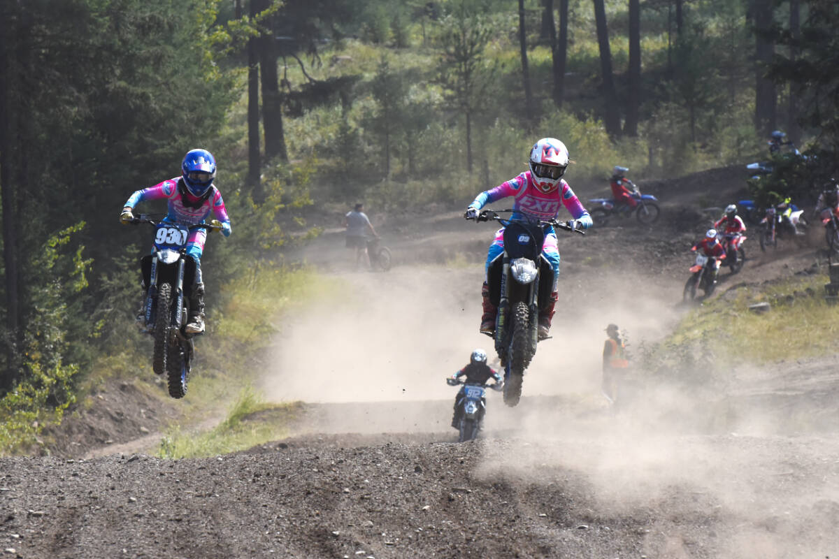Annalyse Lopushinsky (right) races during Round 6 of the Future West Moto Outdoor Series held in Williams Lake in September. (Angie Mindus photo - Casual Country 2022)