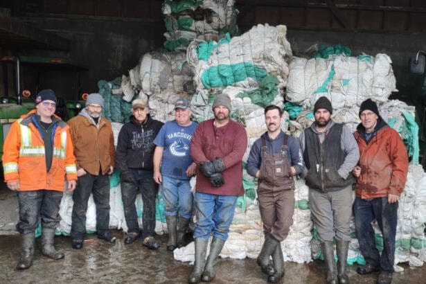 Local farmers baled their agricultural plastic waste into bales using a prototype machine designed by UFV students. (Photo/District of Kent)
