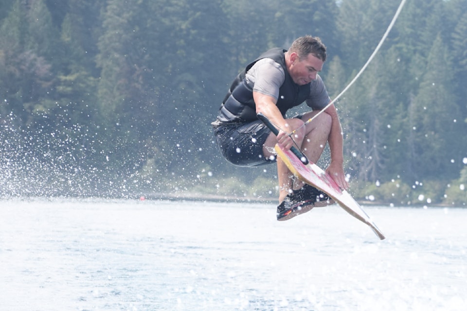 Tanner Champion competes in the wakeskate provincials at Sproat Lake on Saturday, Aug. 10.