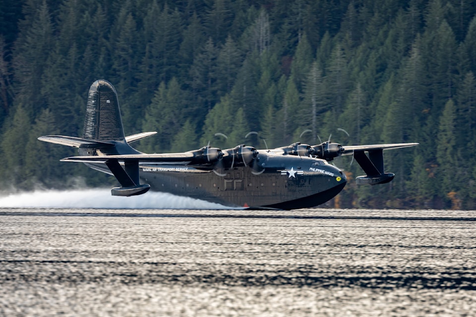 The Philippine Mars performs a high-speed taxi on Sproat Lake during a recent period of good weather. The last of the Martin Mars waterbombers will be leaving Sproat Lake in the next couple of weeks. 