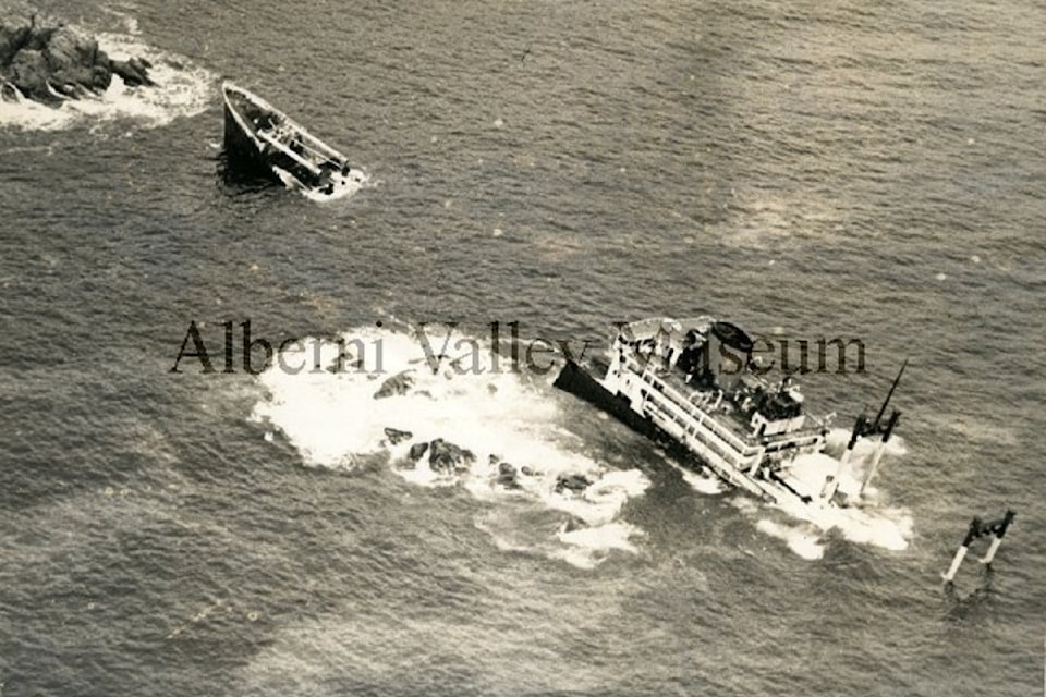 This photo shows the sinking of the freighter ship Vanlene in 1972. The ship ran up on the rocks on Austin Island in the Broken Group Islands while en route to Vancouver. To view more than 24,000 historical Port Alberni photos, visit the Alberni Valley Museum’s online photo archives at portalberni.pastperfectonline.com.