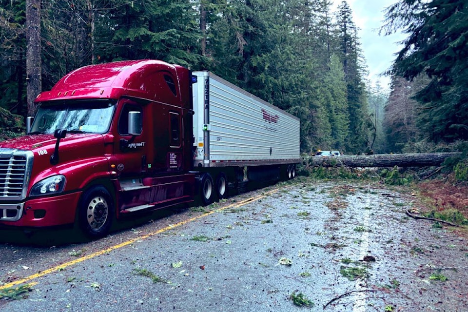Highway 4 east of Port Alberni remains closed due to debris on the road.