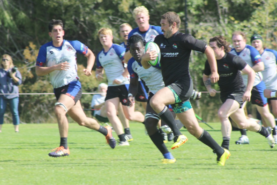 Port Alberni Black Sheep captain Ty Shannon runs with the ball during a game against Westshore on Saturday, Sept. 21.