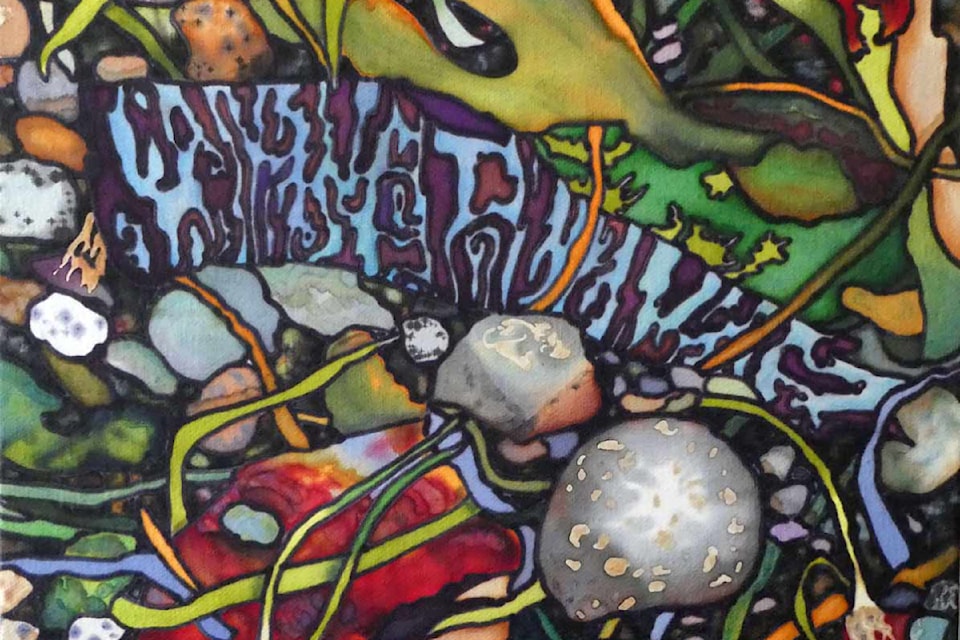 'Shorescape' by Karen MacRae is just one colourful piece to be found in DRAW Gallery's fall exhibition, on display until Nov. 29, 2024. 