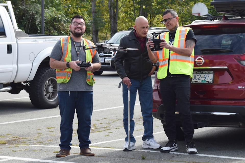 Maktlee Drone Services pilots Kawliga Watts and Alex Gus demonstrate a pair of drones during the Indigenous Forestry Conference at the Best Western Plus Barclay Hotel on Wednesday, Sept. 11.
