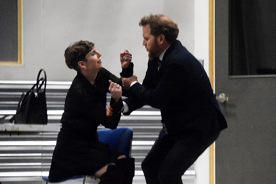 Una (Cydney Pedersen) and Ray (Darien Edgeler) argue in a scene from "Blackbird."