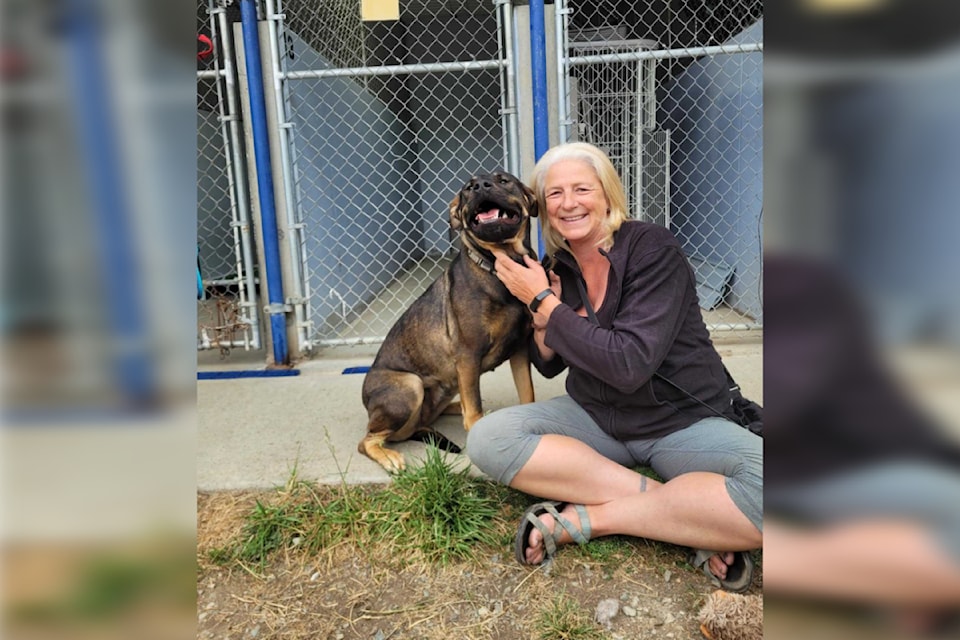 Janet O'Reilly visits Eve in the SPCA a few days after the dog was saved.