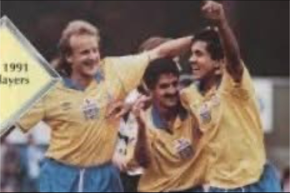 Jamie Lowery, left, who grew up in Port Alberni, represented Canada in 1986 FIFA World Cup. Lowery has thrown his support behind Port Alberni's bid to host a 2026 FIFA World Cup team in June 2026. (FACEBOOK PHOTO)