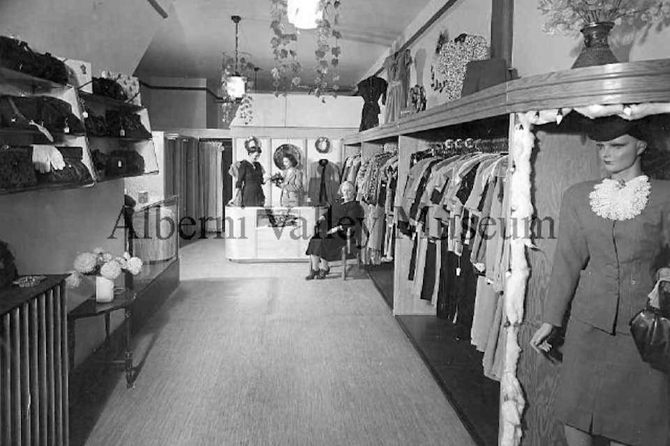 This photo, taken sometime in the 1940s, shows the interior of Rose Lane Dress Shop on Argyle Street (before it moved to Third Avenue in 1968). Proprietors were Margaret Jamieson and Evelyn Graves. Helen Campbell and Thelma Harding were in sales. To view more than 24,000 historical Port Alberni photos, visit the Alberni Valley Museum’s online photo archives at portalberni.pastperfectonline.com.(PHOTO PN15814 COURTESY ALBERNI VALLEY MUSEUM)
