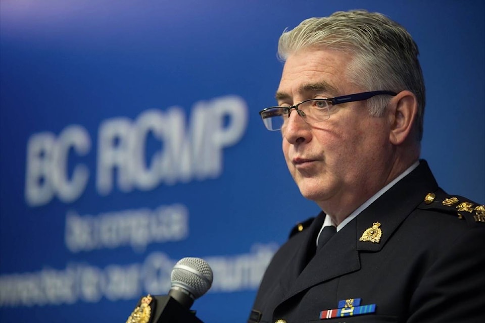 RCMP Asst. Comm. Kevin Hackett, who oversees the RCMP’s federal organized crime investigations in B.C., reads a statement about Bryer Schmegelsky and Kam McLeod and the homicides of three people in northern B.C., during a news conference in Surrey, B.C., Friday, Sept. 27, 2019. THE CANADIAN PRESS/Darryl Dyck