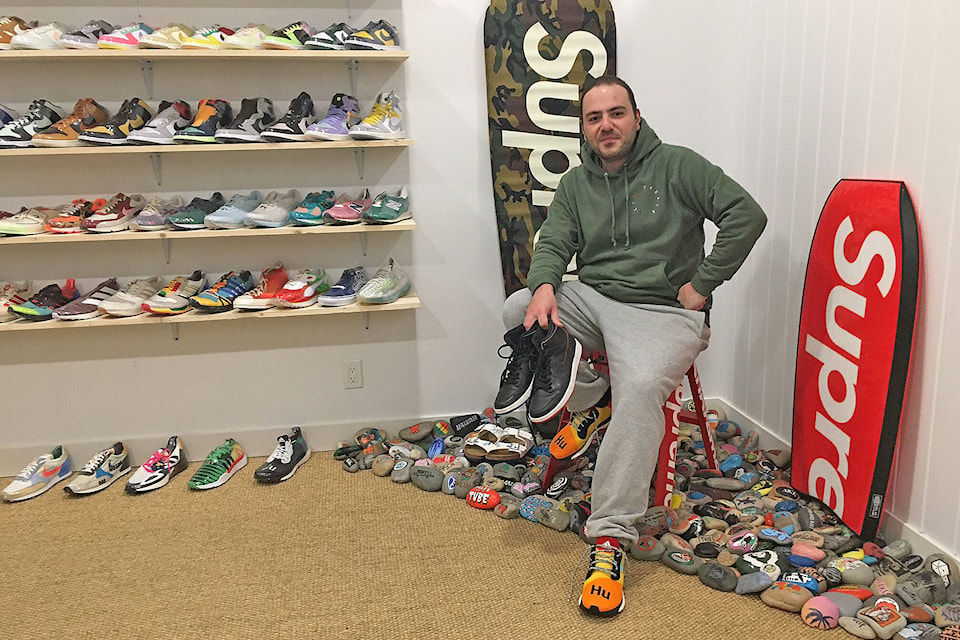 Theodore Naim is the owner of 24 Hour Club, specializing in sought-after name brand sneakers and streetwear. (TERESA BIRD/ Alberni Valley News)