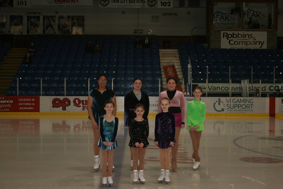 Star 1 Skaters. Back row is Gitanjali Sharma, Emery Auerbach, Tessa Auerbach and Amiko Poole. Front row is Flora Poole, Blake Netzer and Hannah Lloyd. (SUBMITTED PHOTO)