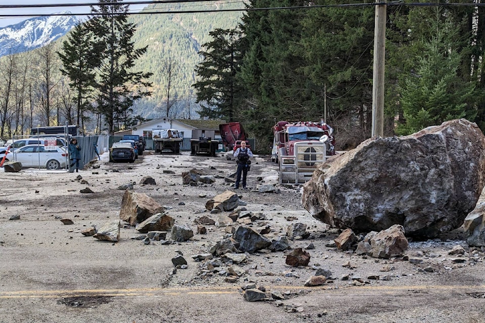 Hope RCMP and the District of Hope were both on the scene after a 12 ton rock struck Richmond Hill Road. (Bob Clarke/District of Hope)